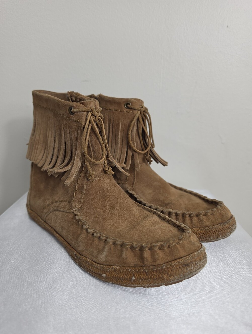 UGG Kaysa Suede Leather Fringe Moccasin Tan Boots